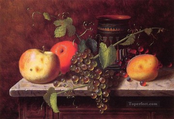  Harnett Oil Painting - Still life with Fruit and vase William Harnett